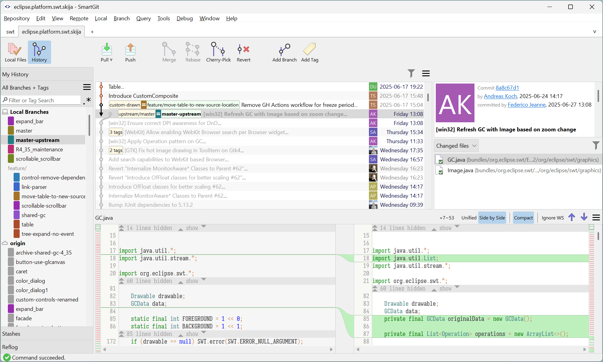 SmartGit 'All Branches and Tags' View displaying complete Git history with branch structure, tags, and integrated search functionality for fast Navigation. | safeHTML }}