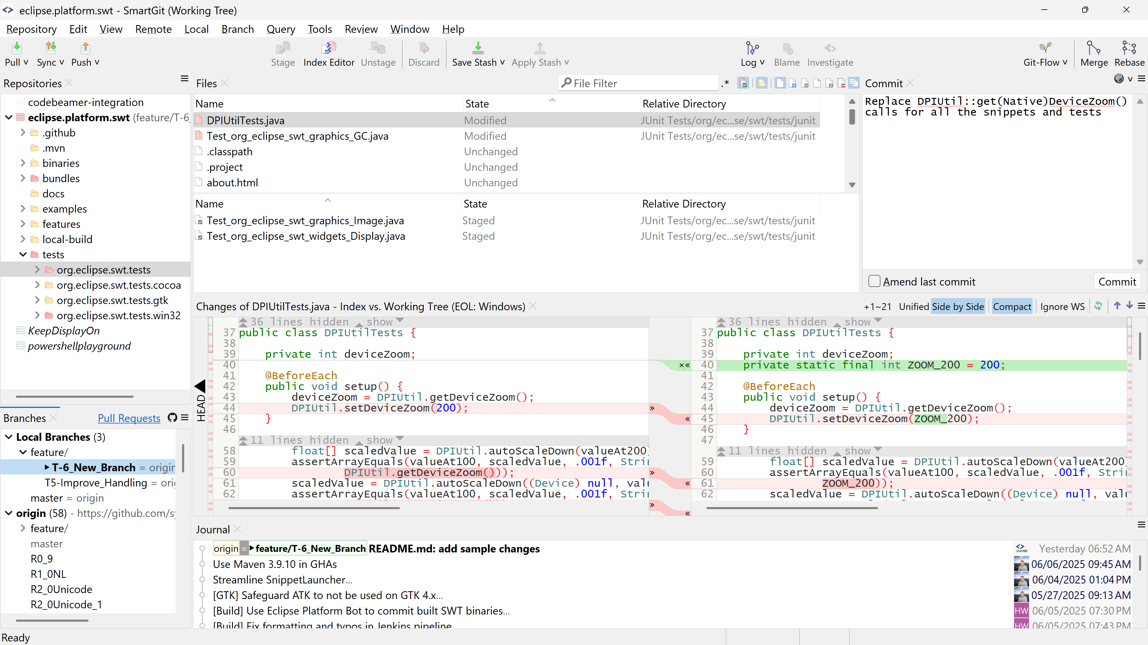 Screenshot of SmartGit's Working Tree window showing file-based commit workflow | safeHTML }}