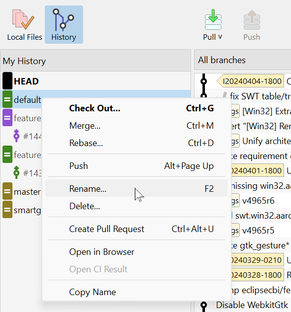 Rename a branch with SmartGit