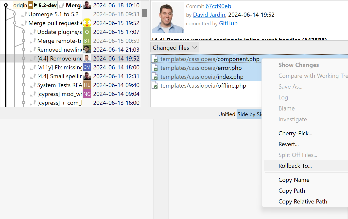 Revert file to specific commit with SmartGit