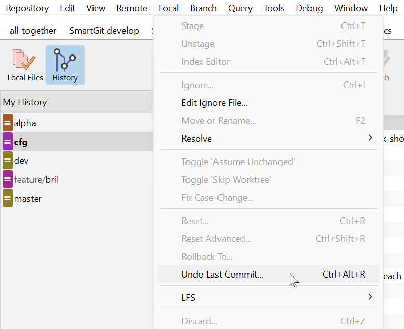 Undo last commit with SmartGit