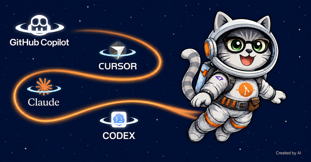 Illustration showing GitHub Copilot, Cursor, Claude, and Codex around SmartGitty