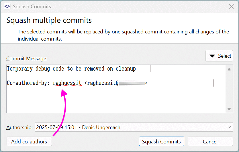 Squash commits and add Co-authored-by lines for additional authors. | safeHTML }}
