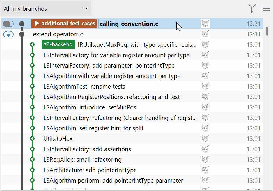 Commits can easily be reordered using drag and drop
