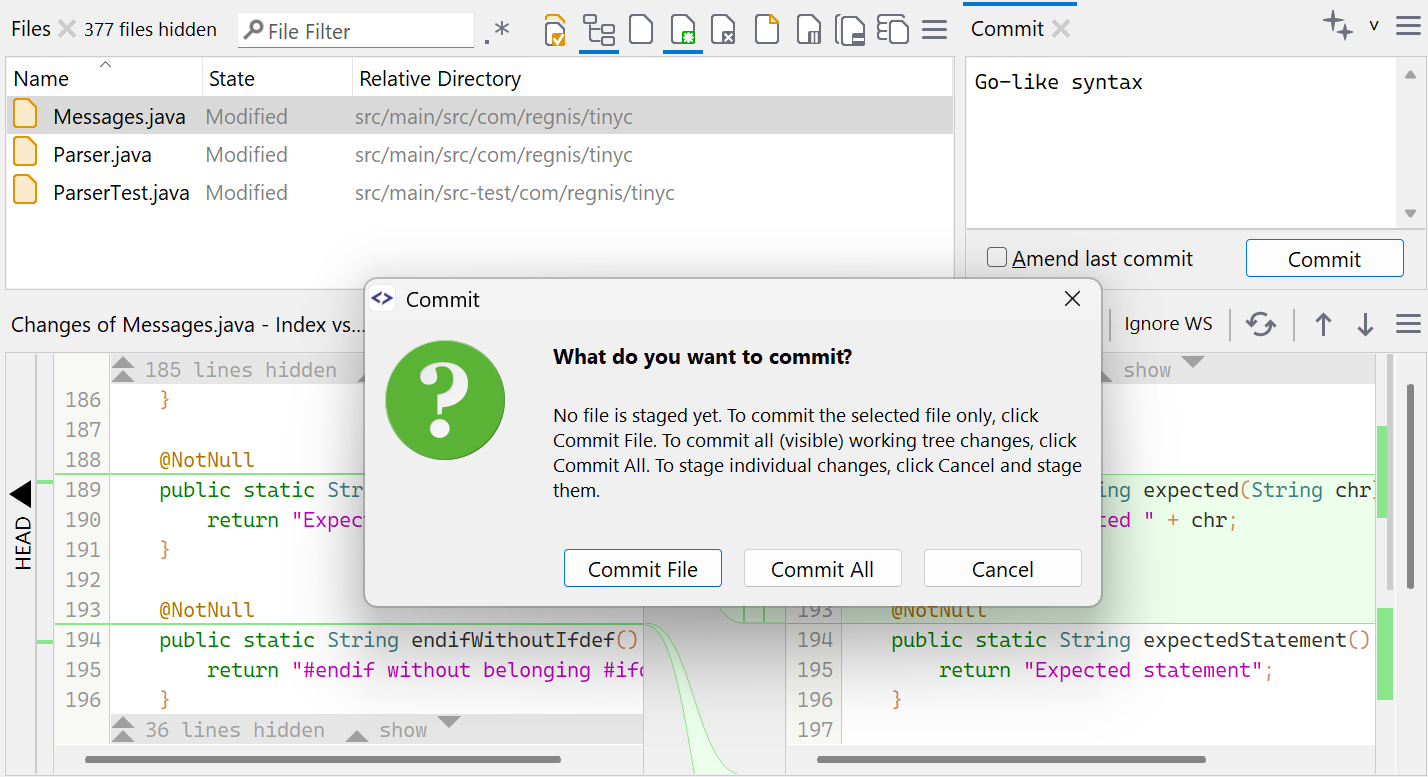 Trying to commit without stage will ask what to commit